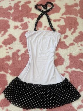 Polka Dot Halter Skater Dress - White & Black